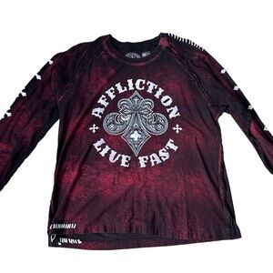 Affliction Shirt Mens Sz 2XL Red Black Y2K Rare Print Textured Live Fast USA